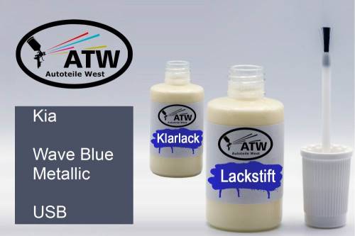 Kia, Wave Blue Metallic, USB: 20ml Lackstift + 20ml Klarlack - Set, von ATW Autoteile West.